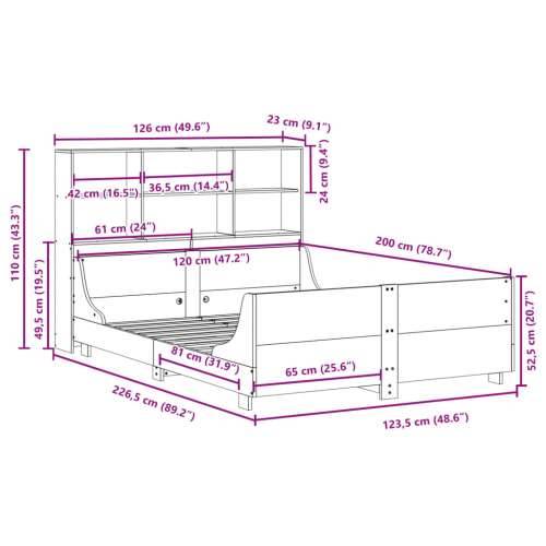 Krevet s regalom za knjige bez madraca bijeli 120x200cm od drva - Bijela 120 x 200 cm Cijena