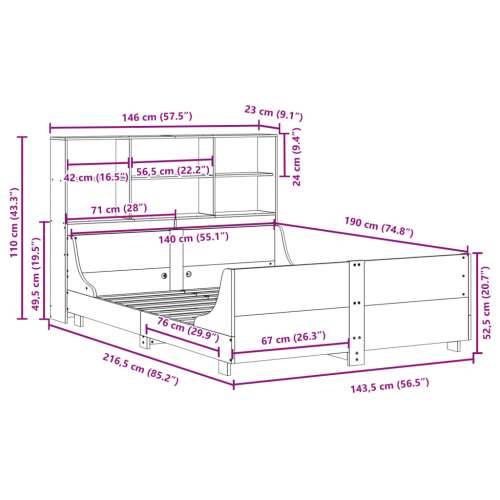 Krevet s regalom za knjige bez madraca bijeli 140x190cm od drva - Bijela 140 x 190 cm Cijena