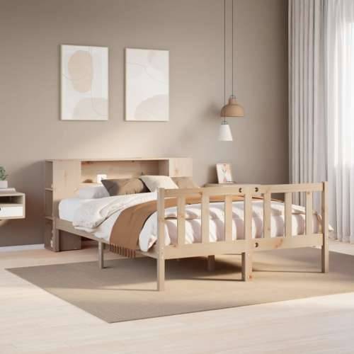 Krevet s regalom za knjige bez madraca 140x190 cm od borovine - Prirodna 140 x 190 cm Cijena
