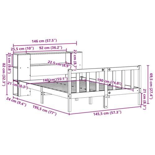 Krevet s regalom za knjige bez madraca 140x190 cm od borovine - Prirodna 140 x 190 cm Cijena