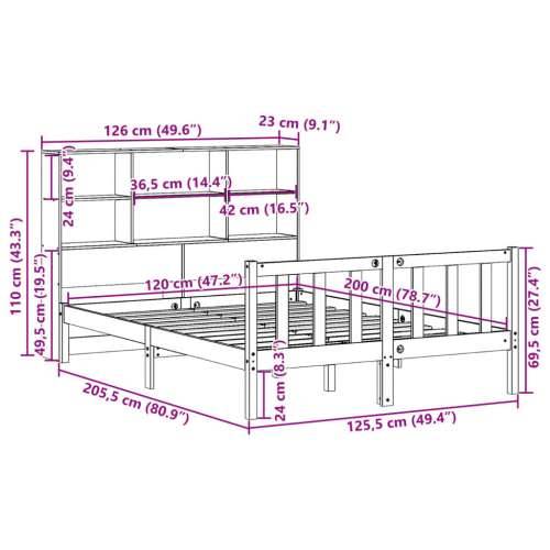 Krevet s regalom za knjige bez madraca 120x200 cm od borovine - Prirodna 120 x 200 cm Cijena