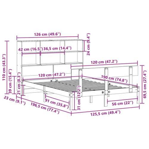 Krevet s regalom za knjige bez madraca 120x190 cm od borovine - Prirodna 120 x 190 cm Cijena