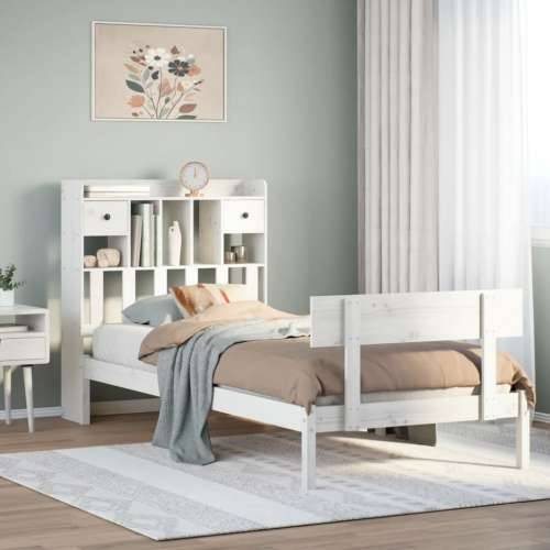 Krevet s regalom za knjige bez madraca bijeli 75x190cm borovina - Bijela 75 x 190 cm Cijena