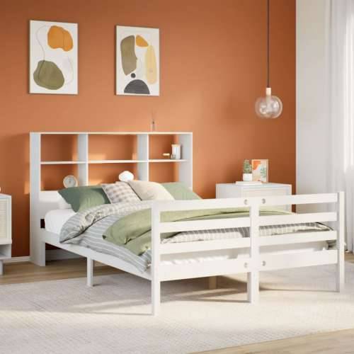 Krevet s regalom z knjige bez madraca bijeli 140x190cm borovina - Bijela 140 x 190 cm Cijena