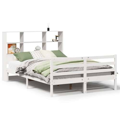 Krevet s regalom z knjige bez madraca bijeli 140x190cm borovina - Bijela 140 x 190 cm Cijena