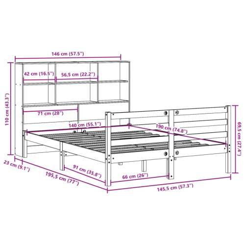 Krevet s regalom z knjige bez madraca bijeli 140x190cm borovina - Bijela 140 x 190 cm Cijena