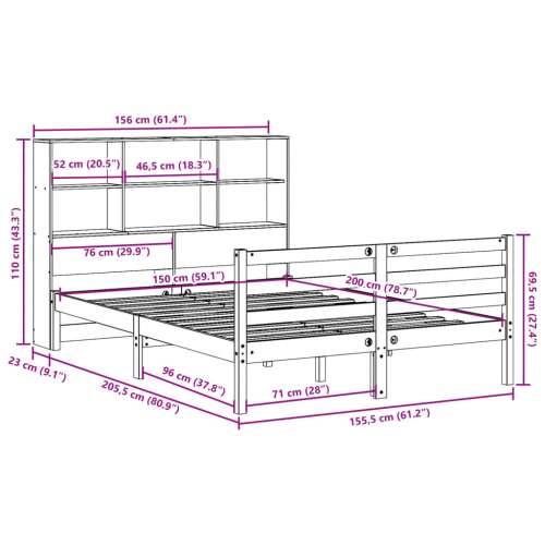 Krevet s regalom za knjige bez madraca 150 x 200 cm od borovine - Prirodna 150 x 200 cm Cijena