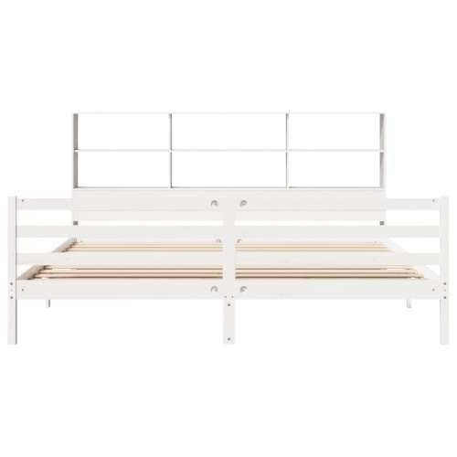 Krevet s regalom z knjige bez madraca bijeli 200x200cm borovina - Bijela 200 x 200 cm Cijena