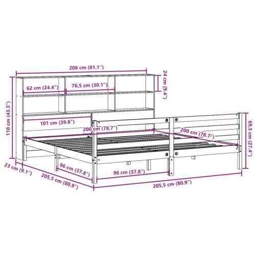 Krevet s regalom z knjige bez madraca bijeli 200x200cm borovina - Bijela 200 x 200 cm Cijena