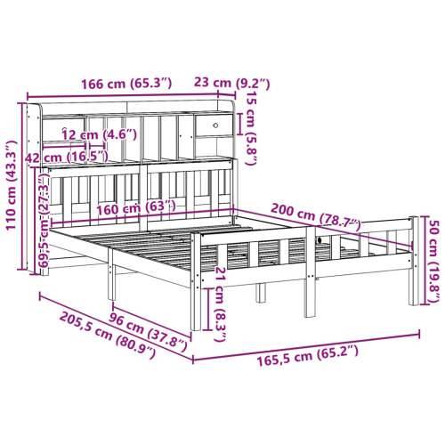 Krevet s regalom z knjige bez madraca bijeli 160x200cm borovina - Bijela 160 x 200 cm Cijena