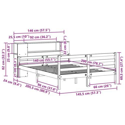 Krevet s regalom z knjige bez madraca bijeli 140x200cm borovina - Bijela 140 x 200 cm Cijena