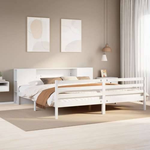 Krevet s regalom z knjige bez madraca bijeli 180x200cm borovina - Bijela 180 x 200 cm Cijena