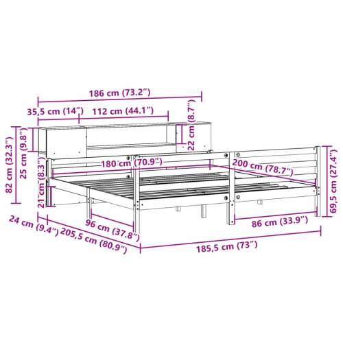 Krevet s regalom z knjige bez madraca bijeli 180x200cm borovina - Bijela 180 x 200 cm Cijena