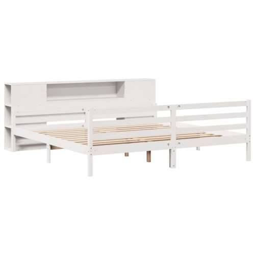 Krevet s regalom z knjige bez madraca bijeli 200x200cm borovina - Bijela 200 x 200 cm Cijena