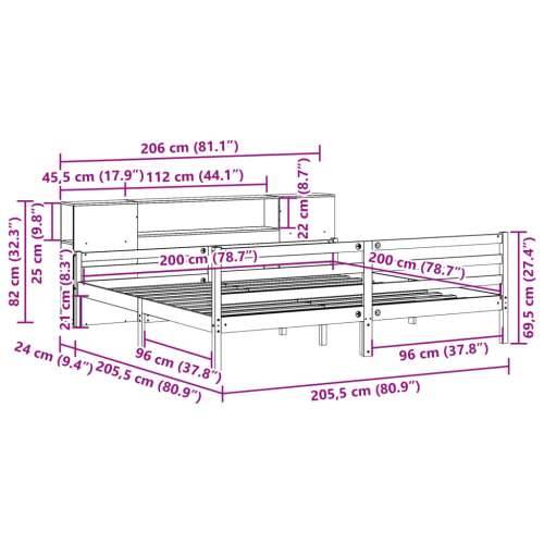 Krevet s regalom z knjige bez madraca bijeli 200x200cm borovina - Bijela 200 x 200 cm Cijena