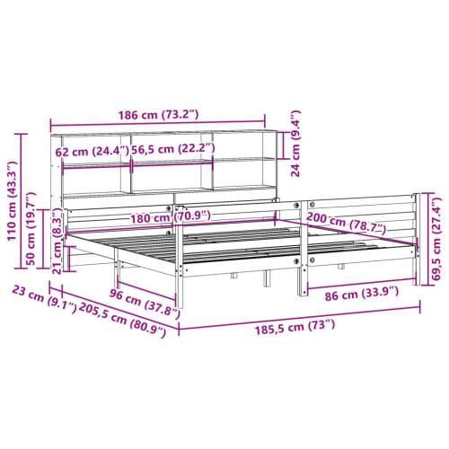 Krevet s regalom z knjige bez madraca bijeli 180x200cm borovina - Bijela 180 x 200 cm Cijena
