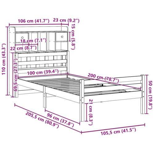 Krevet s regalom za knjige bez madraca 100 x 200 cm od borovine - Prirodna 100 x 200cm Cijena