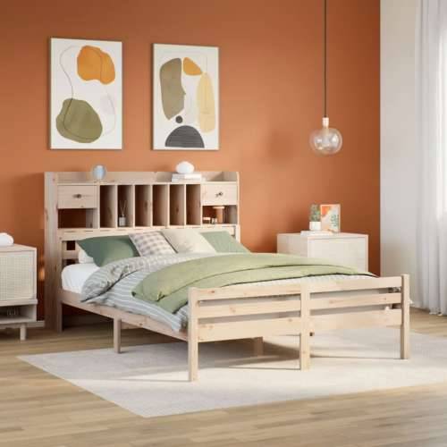 Krevet s regalom za knjige bez madraca 150 x 200 cm od borovine - Prirodna 150 x 200cm Cijena