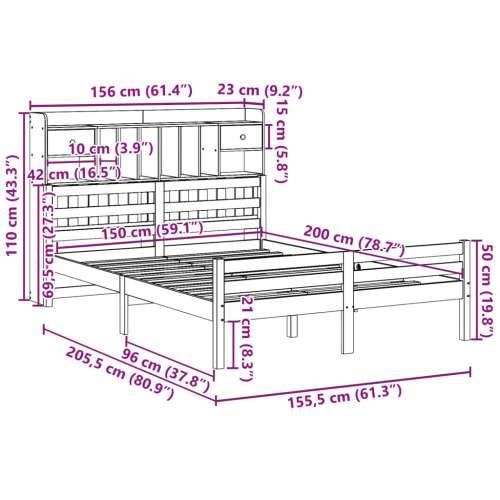 Krevet s regalom za knjige bez madraca 150 x 200 cm od borovine - Prirodna 150 x 200cm Cijena