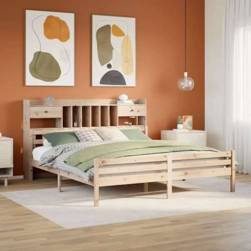 Krevet s regalom za knjige bez madraca 200 x 200 cm od borovine - Prirodna 200 x 200cm Cijena