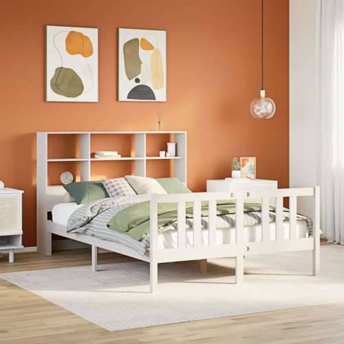 Krevet s regalom z knjige bez madraca bijeli 160x200cm borovina - Bijela 160 x 200 cm Cijena