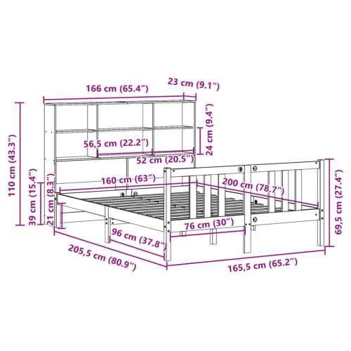 Krevet s regalom z knjige bez madraca bijeli 160x200cm borovina - Bijela 160 x 200 cm Cijena