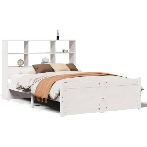 Krevet s regalom z knjige bez madraca bijeli 140x190cm borovina - Bijela 140 x 190 cm Cijena