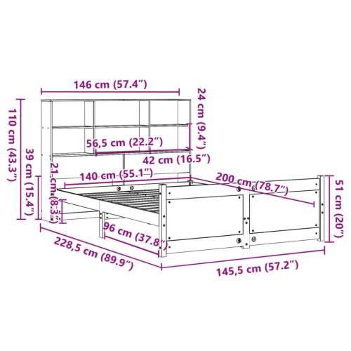 Krevet s regalom z knjige bez madraca bijeli 140x200cm borovina - Bijela 140 x 200 cm Cijena