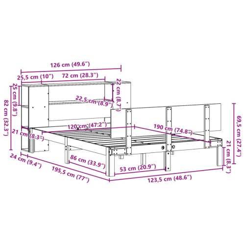 Krevet s regalom z knjige bez madraca bijeli 120x190cm borovina - Bijela 120 x 190 cm Cijena