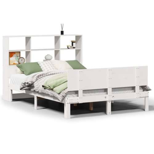 Krevet s regalom z knjige bez madraca bijeli 140x190cm borovina - Bijela 140 x 190 cm Cijena