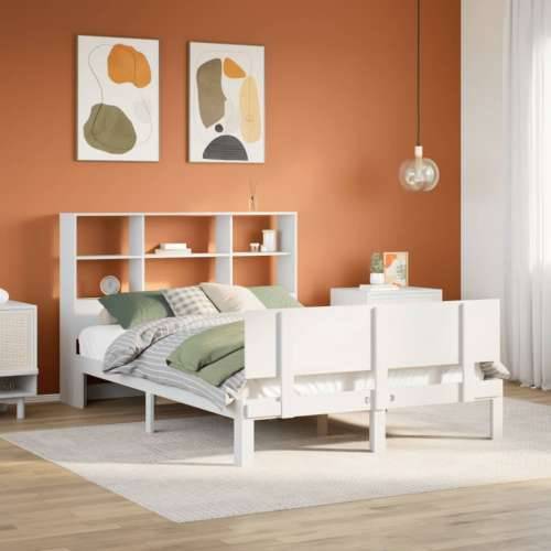 Krevet s regalom z knjige bez madraca bijeli 120x200cm borovina - Bijela 120 x 200 cm Cijena