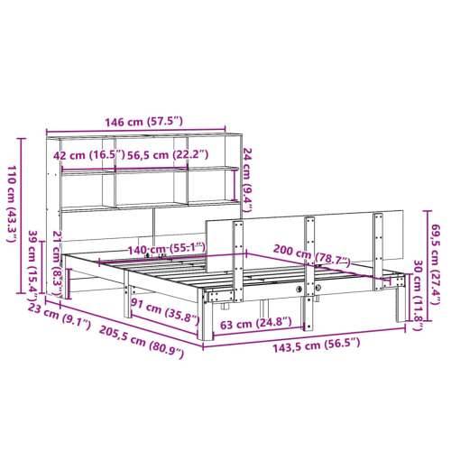 Krevet s regalom z knjige bez madraca bijeli 140x200cm borovina - Bijela 140 x 200 cm Cijena