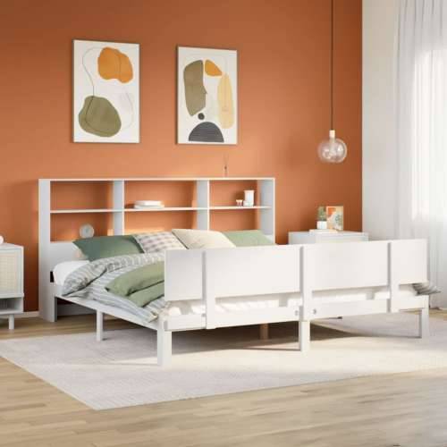 Krevet s regalom z knjige bez madraca bijeli 180x200cm borovina - Bijela 180 x 200 cm Cijena