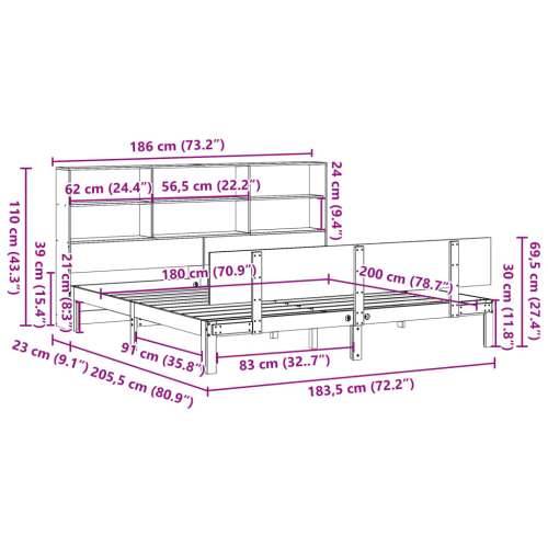 Krevet s regalom z knjige bez madraca bijeli 180x200cm borovina - Bijela 180 x 200 cm Cijena