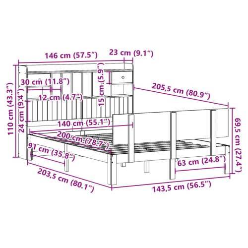 Krevet s regalom za knjige bez madraca 140x200 cm od borovine - Prirodna 140 x 200 cm Cijena