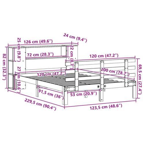 Krevet s regalom za knjige bez madraca 120x200 cm od borovine - Prirodna 120 x 200 cm Cijena