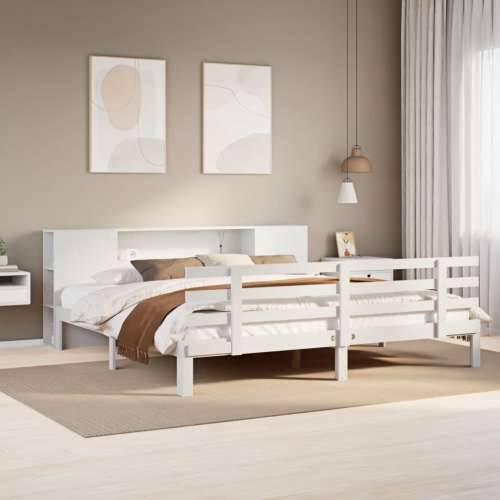 Krevet s regalom z knjige bez madraca bijeli 180x200cm borovina - Bijela 180 x 200 cm Cijena