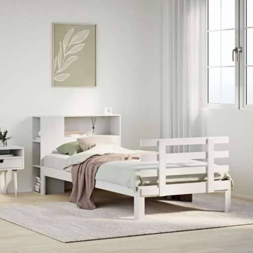 Krevet s regalom z knjige bez madraca bijeli 100x200cm borovina - Bijela 100 x 200 cm Cijena