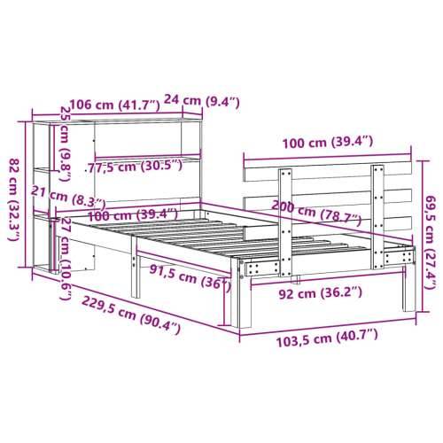 Krevet s regalom z knjige bez madraca bijeli 100x200cm borovina - Bijela 100 x 200 cm Cijena