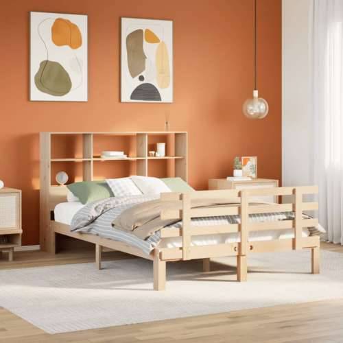 Krevet s regalom za knjige bez madraca 140x200 cm od borovine - Prirodna 140 x 200 cm Cijena