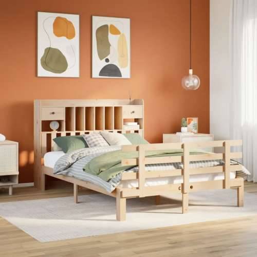 Krevet s regalom za knjige bez madraca 140x190 cm od borovine - Prirodna 140 x 190 cm Cijena