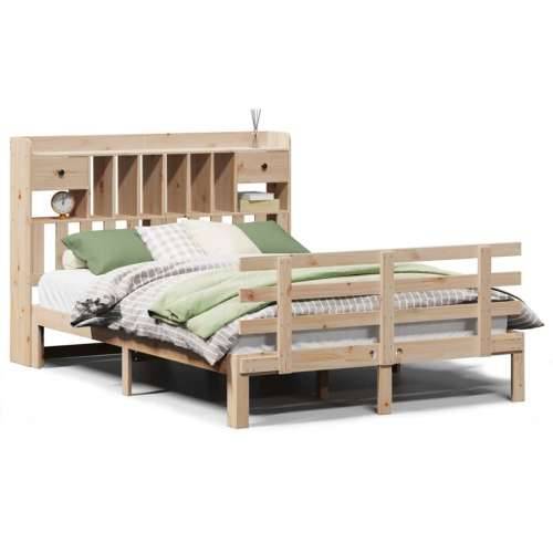 Krevet s regalom za knjige bez madraca 140x190 cm od borovine - Prirodna 140 x 190 cm Cijena