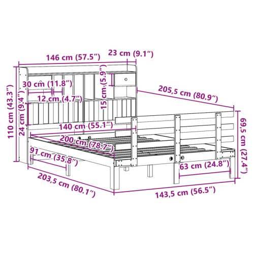 Krevet s regalom z knjige bez madraca bijeli 140x200cm borovina - Bijela 140 x 200 cm Cijena