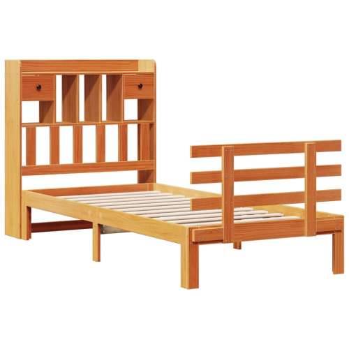 Krevet s regalom za knjige bez madraca 90 x 190 cm od borovine - Voštano smeđa 90 x 190 cm Cijena