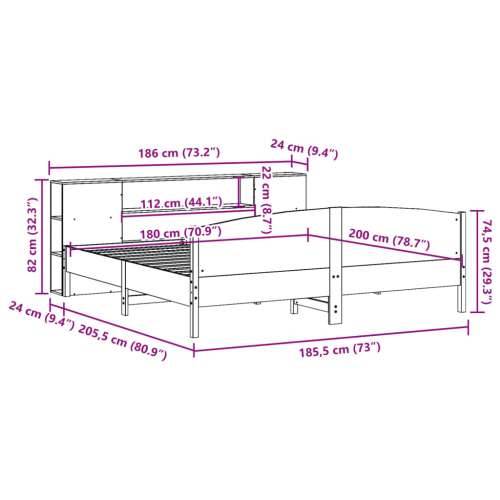 Krevet s regalom z knjige bez madraca bijeli 180x200cm borovina - Bijela 180 x 200 cm Cijena