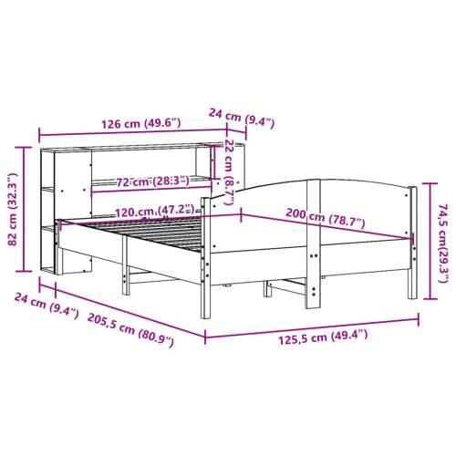 Krevet s regalom z knjige bez madraca bijeli 120x200cm borovina - Bijela 120 x 200 cm Cijena