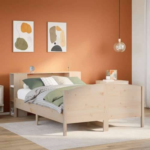 Krevet s regalom za knjige bez madraca 135x190 cm od borovine - Prirodna 135 x 190 cm Cijena