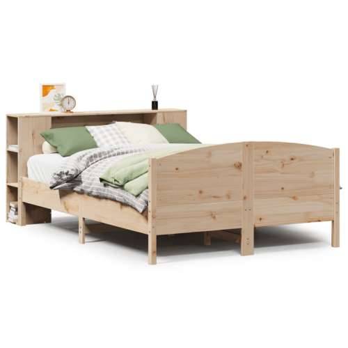 Krevet s regalom za knjige bez madraca 135x190 cm od borovine - Prirodna 135 x 190 cm Cijena
