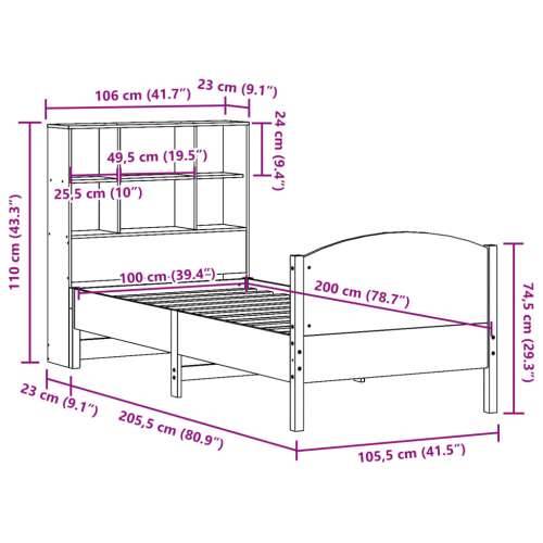 Krevet s regalom za knjige bez madraca 100x200 cm borovina - Prirodna 100 x 200 cm Cijena