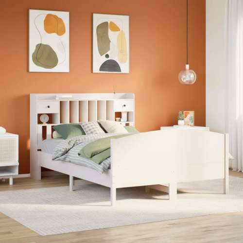 Krevet s regalom z knjige bez madraca bijeli 140x190cm borovina - Bijela 140 x 190 cm Cijena